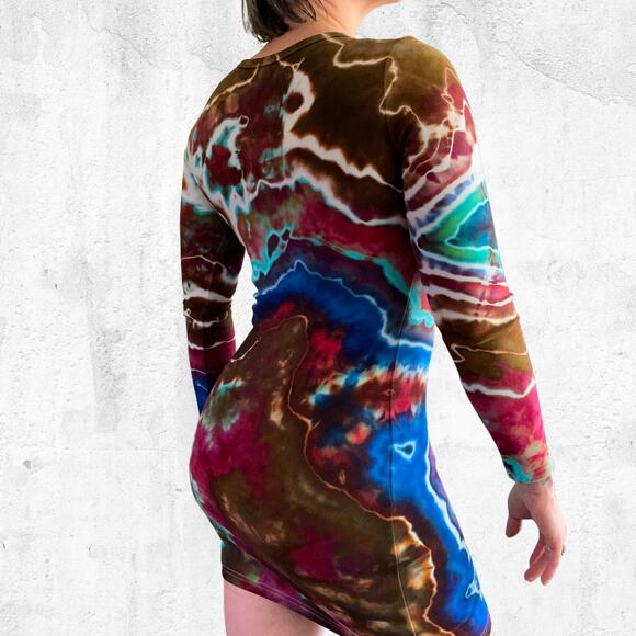 Ice Dyed Bodycon Dress - Long-sleeve Night Out - Rock meets Boho Women's Small - Picture 7 of 12